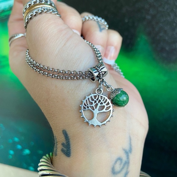 Stainless steel double chain tree of life zoisite - Picture 2 of 11